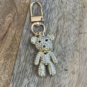 Crystal Accent Gold Tone Bear Bag Charm/Key Ring NWT